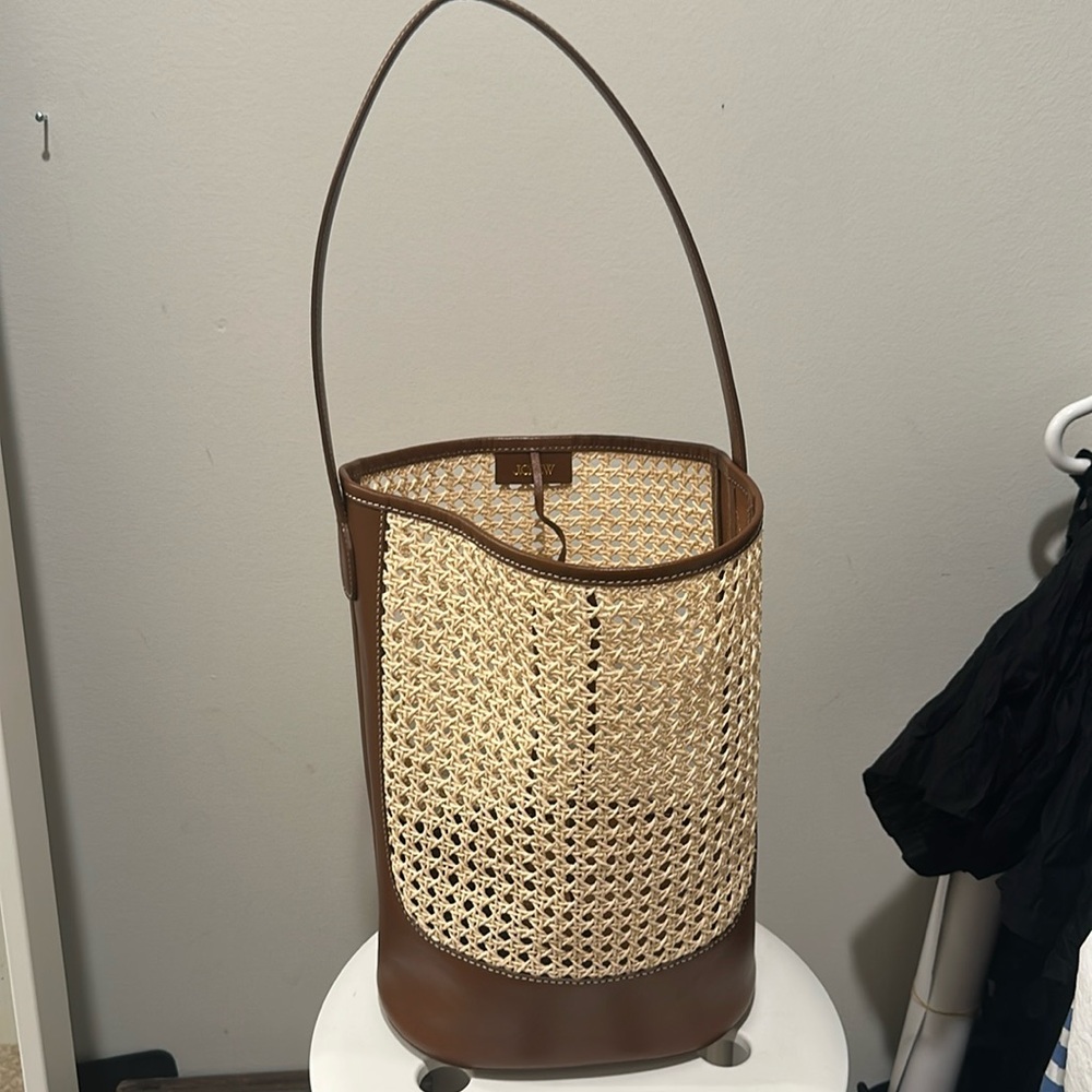 J. Crew sold out Berkeley bucket bag in faux raffia and leather